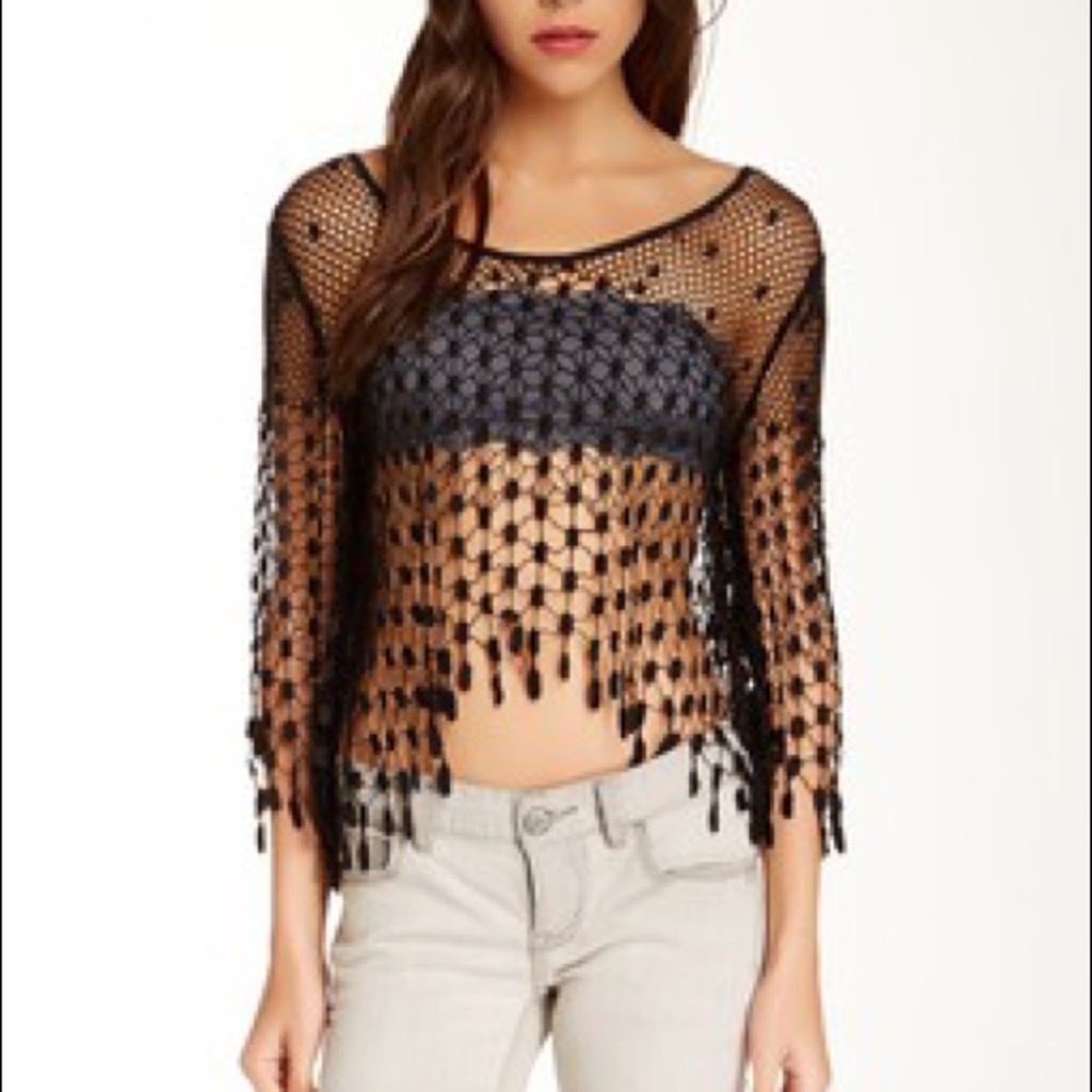 Free People Sheer White Ivory Crochet Knit Mermaid Top Overlay Blouse - Picture 9 of 9